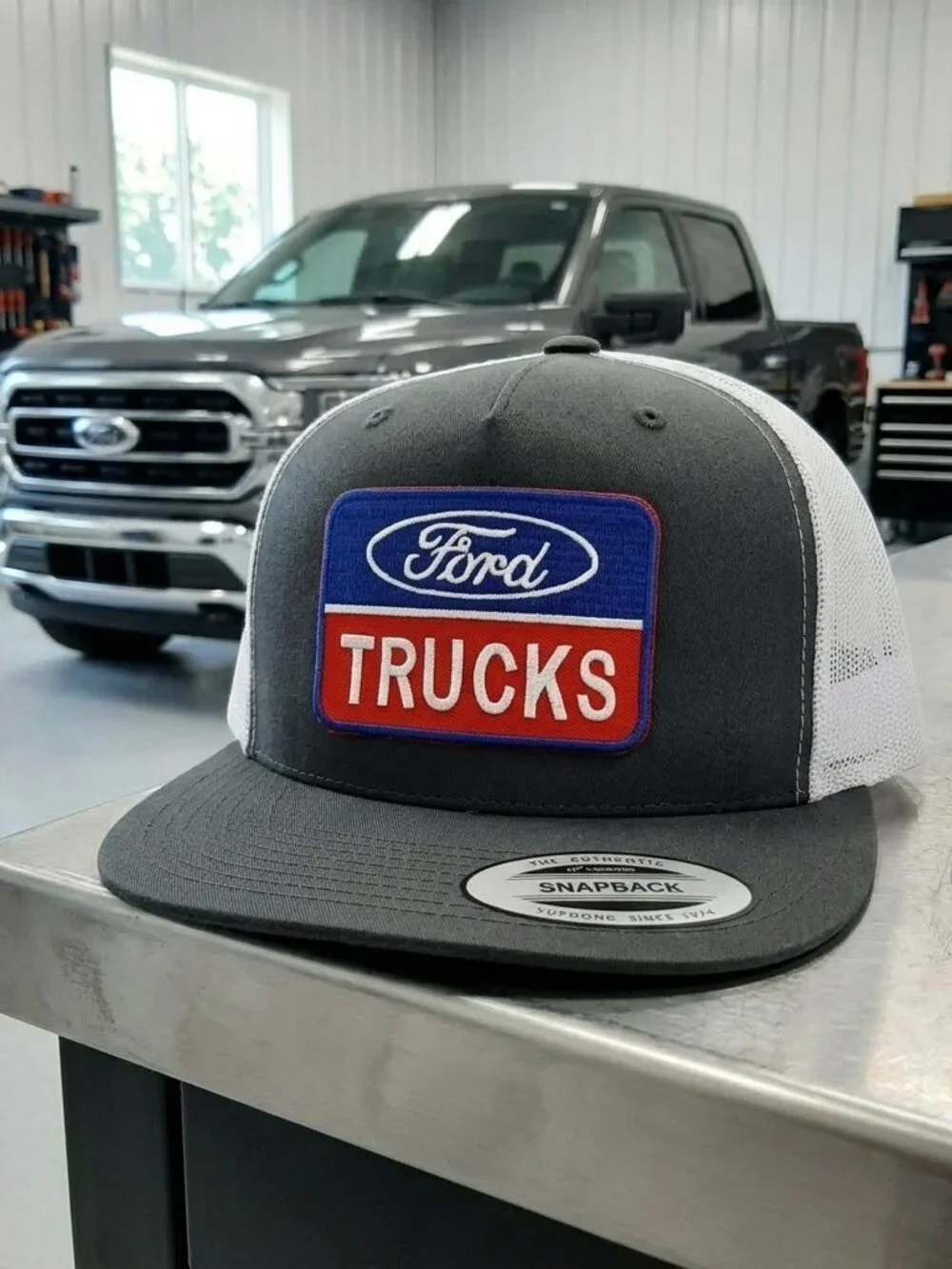 Retro Ford Trucks Embroidered Patch Hat Yupoong Flat Bill Snapback Cap F150 F250